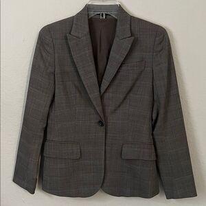 Like New! Theory Wool Blend Brown Checkered Blazer in Size 0